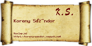 Koreny Sándor névjegykártya